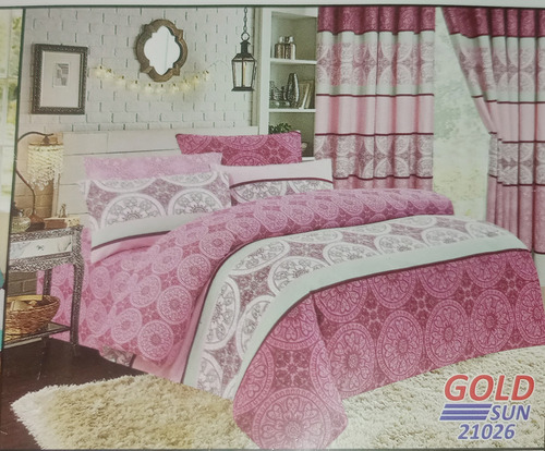 Imagen 3 de 10 de Colcha Set 7 Piezas + 2 Cortinas + Juego Sábanas