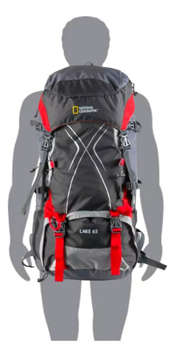 Mochila Lake 65 Lts Gris/roja Mod. Mng065 Nat Geo. Color Gris oscuro Diseño de la tela Ripstop