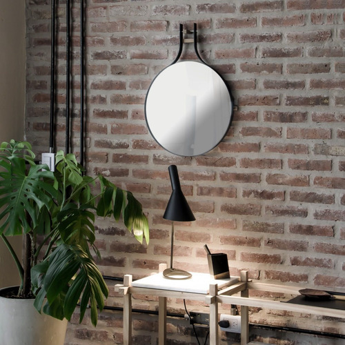 Espejo De Aluminio Y Madera, 50 Cm De Diametro
