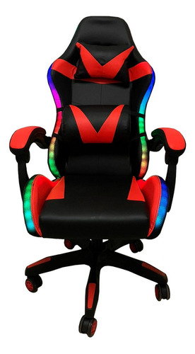 Silla Gamer Con Luces Led Rgb Giratoria Cuero Sintético Color Negro-rojo