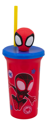 Vaso Infantil Con Tapa 3d Y Popote Spiderman 443 Ml