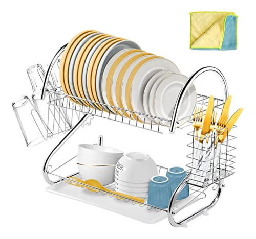 Znm Dish Drying Rack, Rack De Platos Pequeños De 2 Niveles C