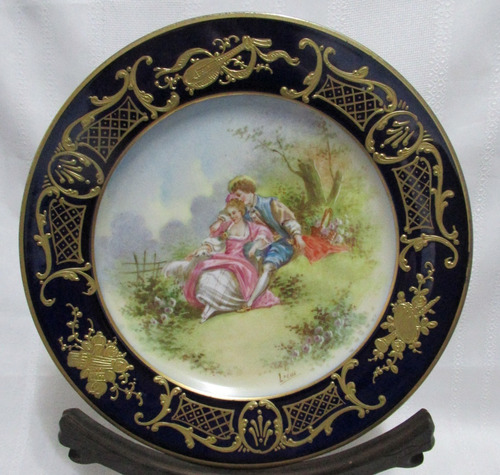 Plato Decorativo Porcelana Sevres Firmado Oro Mercurial 