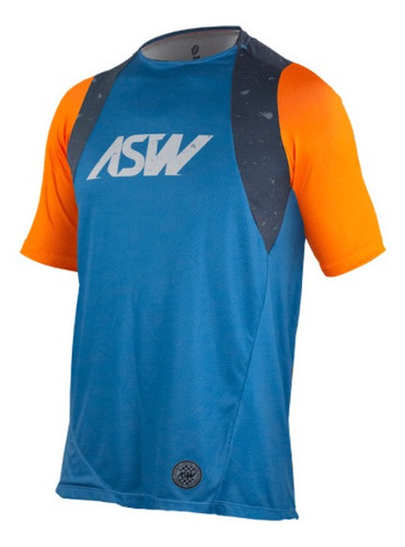 Camisa Ciclismo Bike Asw Ride Ground Azul Laranja