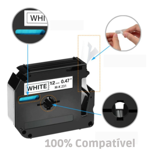 Imagem 2 de 4 de Fita Rotulador Etiqueta 12mm Compativel Brother Branca White