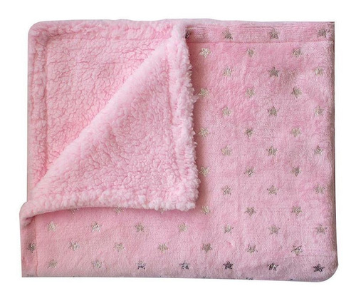 Manta Sherpa Flannel Estrelinhas 75x100 Rosa