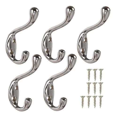 Gancho Perchero Doble Italiano Cromo C tornillos 5 Piezas
