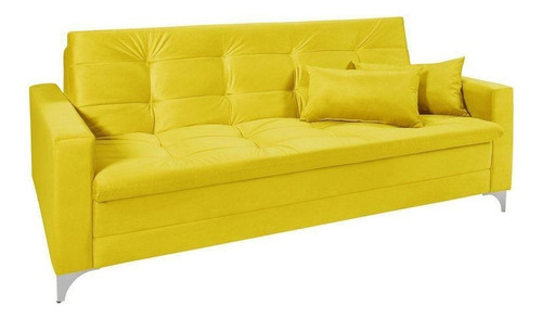 Sofá Cama 3 Lug Facility Veludo Amarelo - Império Estofados