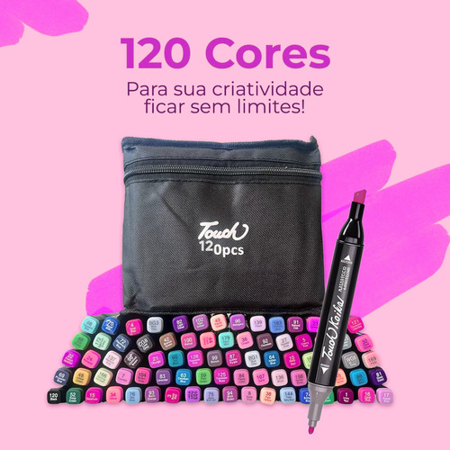 Kit Canetinha Touch 120 Cores + Livro De Colorir Capa Dura