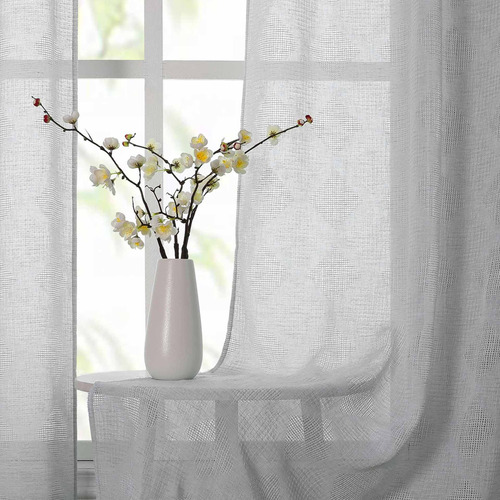 Farmhouse Gray Sheer Curtains 84 Inches Long For Living...