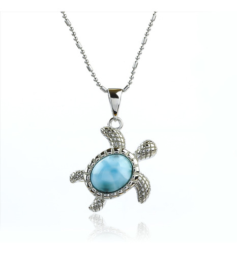 Dije De Tortuga De Mar Larimar Genuina Con Plata De Ley