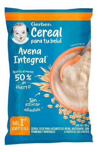 Gerber Cereal Avena Integral +6 Meses Sobre 200 G
