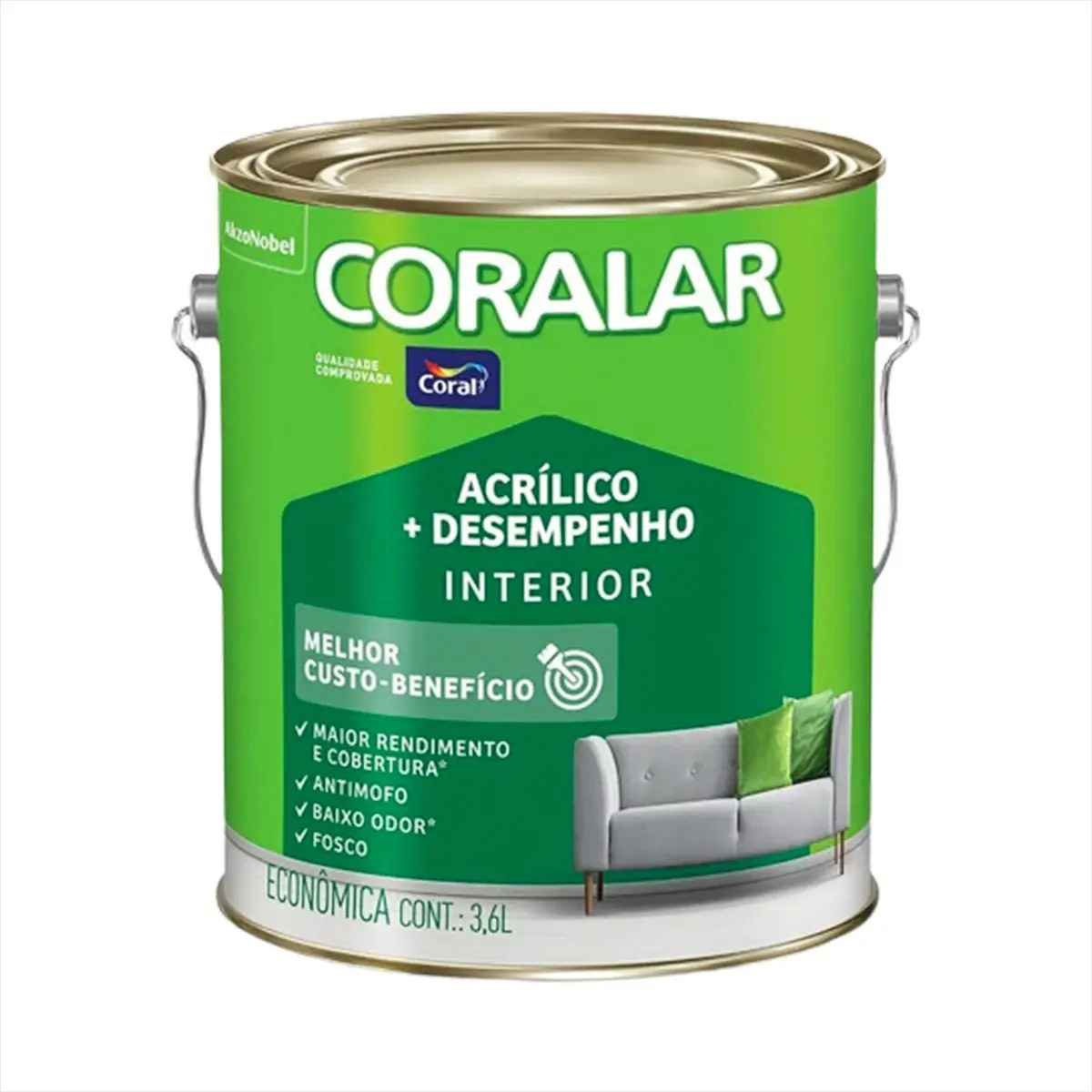 Tinta Acrílica Coral Coralar Anti-mofo Fosca para Parede 3,6 L Verde Kiwi