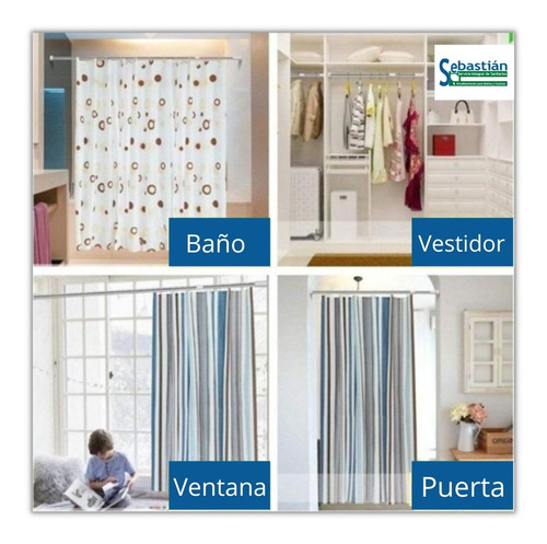 Imagen 5 de 10 de Barral Acero Inox Para Cortina Baño Extens. 1.10 A 2 Mts