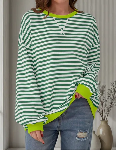 Buzo Mujer Oversize A Rayas Cuello Redondo