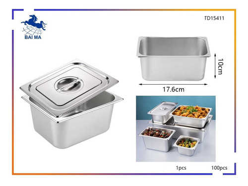 Imagen 9 de 9 de Pack 6 Deposito Gastronomico Acero 17 Cm X 10 Cm Con Tapa