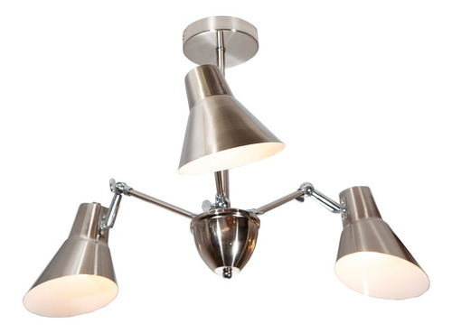 Lámpara Techo Níquel Satinado E27 40w 3 Luces Estructura Plateado