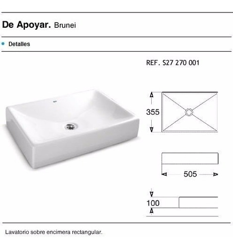 Imagen 2 de 5 de Bacha Baño Lavatorio Roca Brunei De Apoyo Loza Blanca