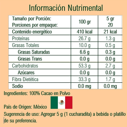 Imagen 4 de 4 de Cacao En Polvo 100% -bolsa Resellable 100 G -origen: México