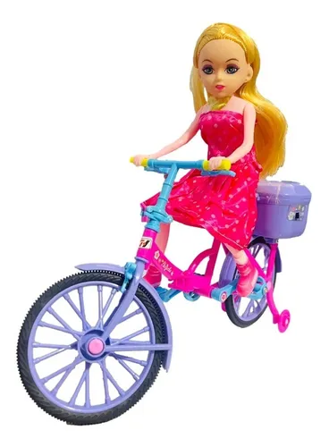 Boneca Articulada Tipo Barbie Musical Com Bicicleta E Acessórios