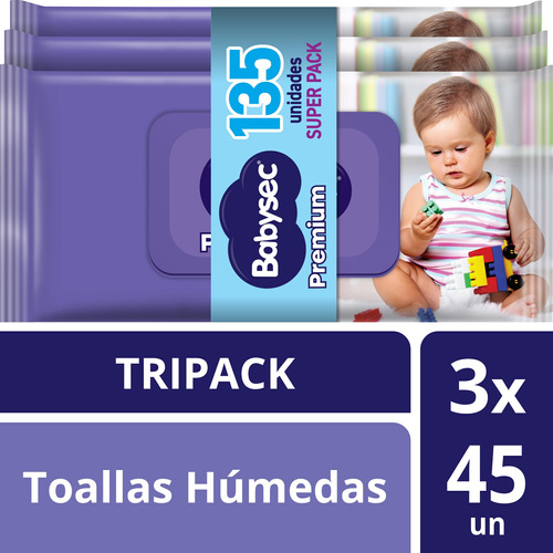 Imagen 1 de 2 de Toallas Húmedas Babysec Premium Pack 135 Un