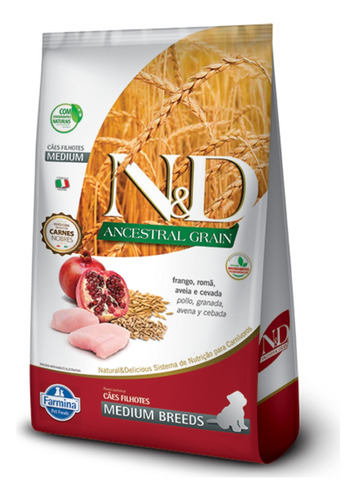 Ração N&d Ancestral Frango Cães Filhotes Raças Médias 2,5kg