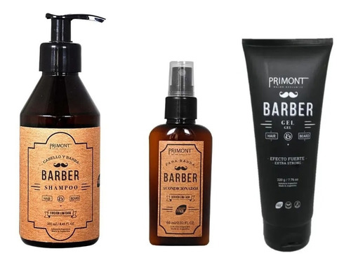 Kit Barba Y Pelo Shampoo Acondicionador Gel Primont Barber