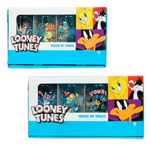 Vaso Geek Industry Retro Looney Tunes, Liga De La Justicia, Johny Bravo De 570ml Color Looney Tunes Retro Modelo 2 / Cartoon Network / Set De 4 Vasos Deluxe Pack4 Unidades