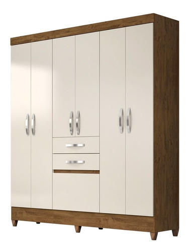 Guarda Roupa Casal Mafra 6 Portas Castanho Wood/baunilha - M Cor Marrom