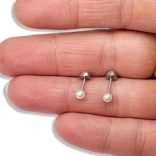 Imagen 2 de 4 de Aros Acero Quirurgico Abridores Bolita Perla Blanca 3,5 Mm