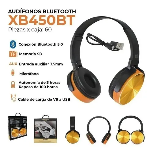 Audífonos Bluetooth Con Reproductor Diadema Nfc 3.5 Xb450bt Color Dorado