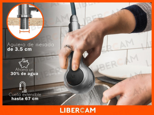 Imagen 7 de 10 de Griferia Canilla Cocina Cuello Extensible Monocomando Lluvia