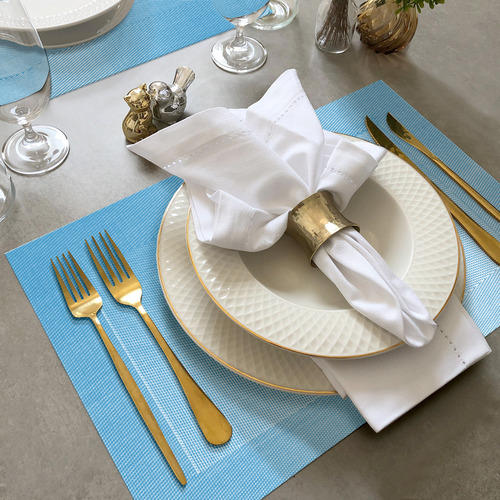 6 Jogo Americano Mesa Posta Luxo Impermeável Pvc Mz Mold Vr Cor M2 Azul Claro Escuro Marinho Naval Bebe Moldura Mz Retangular