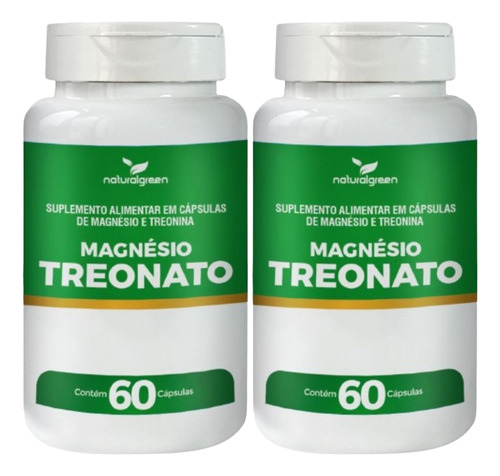 Kit 2 Potes De Magnésio Treonato L Treonina Com 120 Cápsulas
