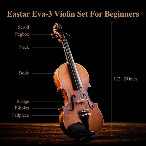 Set De Violín 1/2 Tamaño Medio Eva3 Mate Principiante...