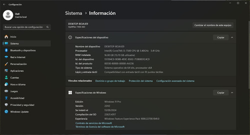 All In One Dell 7450, I5 7ma, Led 24 Touchscreen 16gb 480 Gb Negro (Reacondicionado)
