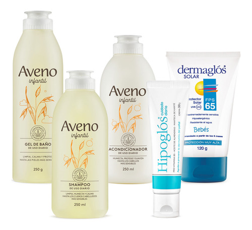 Set Cuidado Infantil Aveno + Dermaglos Solar Fp65 + Hipoglos