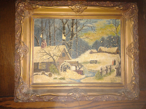 Antiguo Cuadro Marco Con Molduras Pintura Al Oleo Dorado Oscuro (Usado)