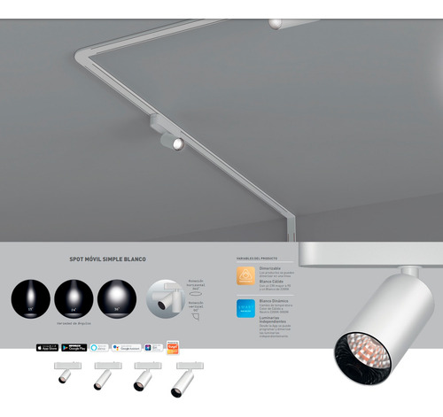 Kit Skyline Macroled 4 Spot Móvil 5w+2 Riel+accesorio+fuente Estructura Blanco