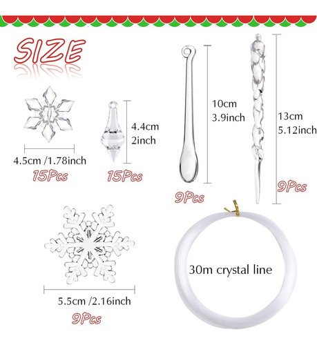 57 Pcs Carámbanos Copos De Nieve Para Decoraciones Navideñas
