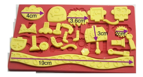 Molde Silicon Tapete Tornillos Robots Y Monstruos Fondant