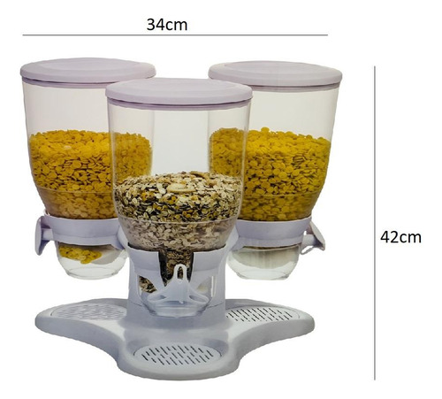 Dispenser Triplo De Alimentos Giratório 3 Potes Mantimentos