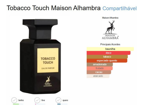 Perfume Maison Alhambra Tobacco Touch Edp 80ml Unisex