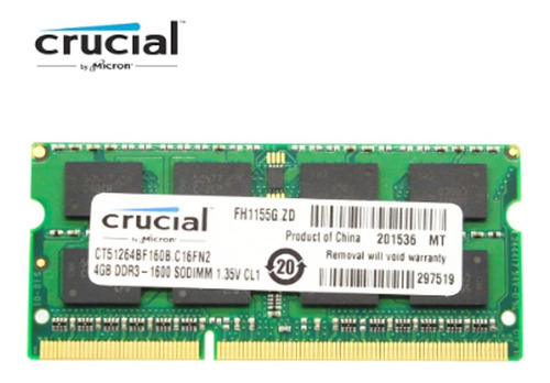 Crucial , 4gb, Ram So Dimm Ddr3 Ddr3l 1600mhz, Sodimm 1.35v