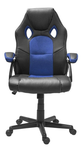 Silla de escritorio Top Living Mega-spectrum gamer ergonómica  negra y azul con tapizado de cuero sintético y mesh