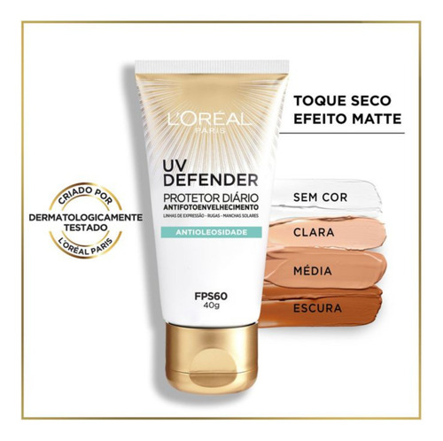 Protetor Solar Loreal Paris Uv Defender Cor Escura Fps60 40g