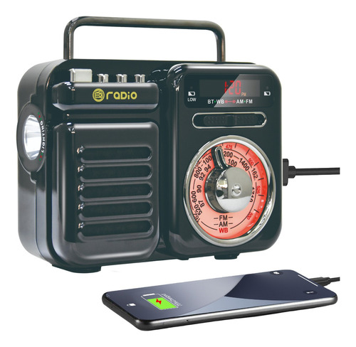 Radio Emergencia Bluetooth Vintage Dínamo Solar Con Linterna