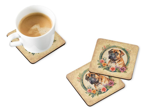 Posavasos De Espuma Dogo De Burdeos Y Flores