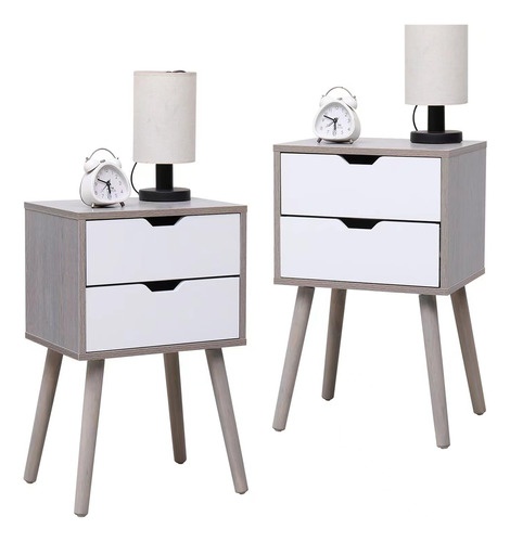 Vipace Set Of 2 Nightstandmid-century End Side Table With 2