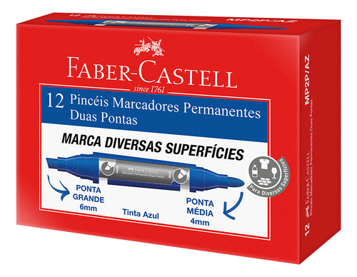 Pincel Marcador Permanente Faber-Castell Duas Pontas Azul Cx Com 12
